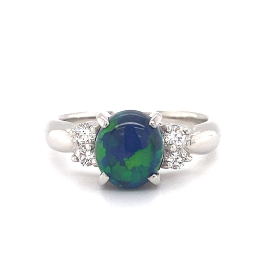Circa 1990s 1.36ct Australian Opal and Diamond Ring in Platinum