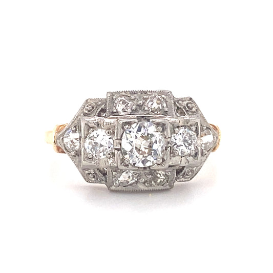 Circa 1920s Art Deco JABEL 1.0 Carat Diamond Ring in Two Tone 14K Gold