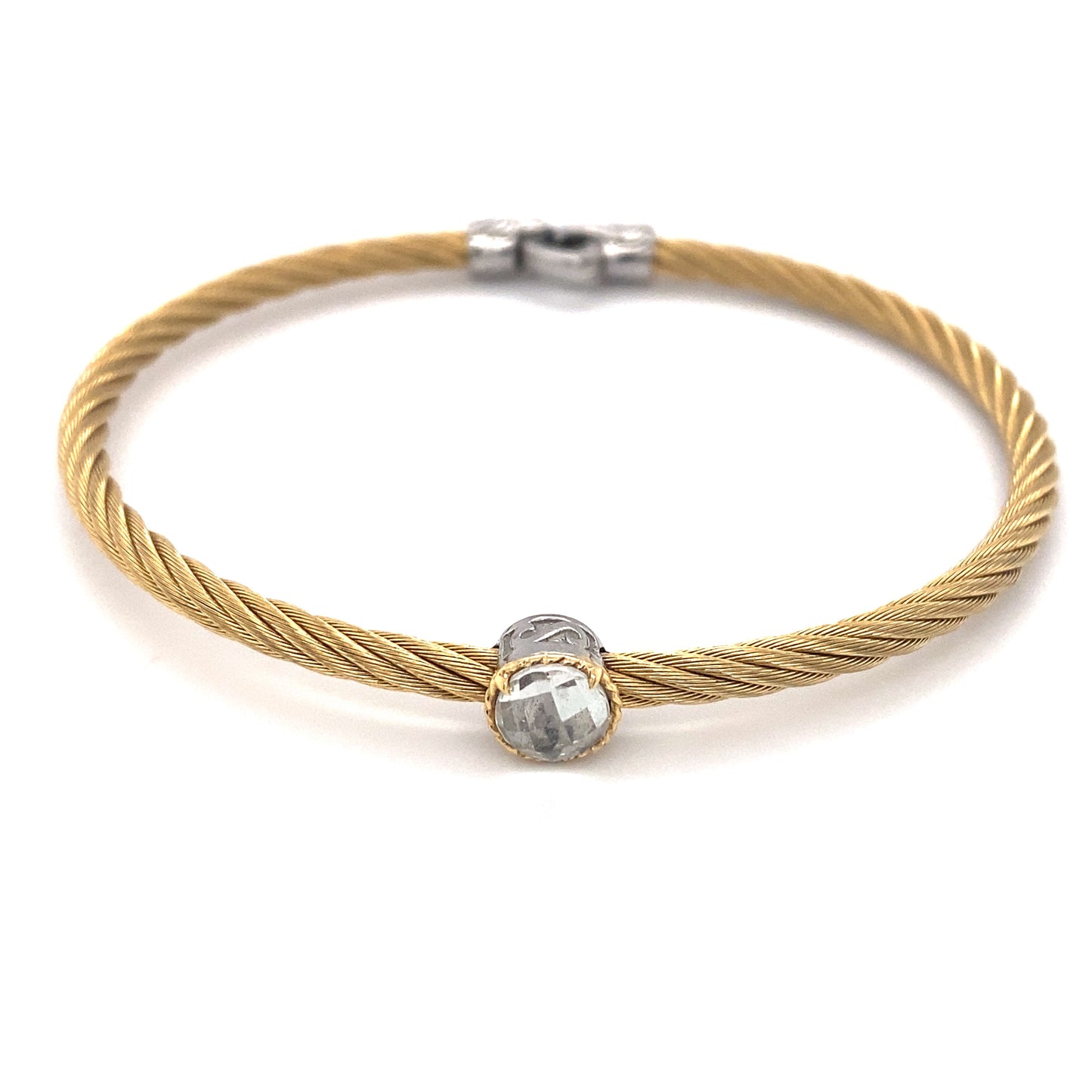Charriol Bangle Bracelet with Faceted Quartz in Steel and 18K Gold
