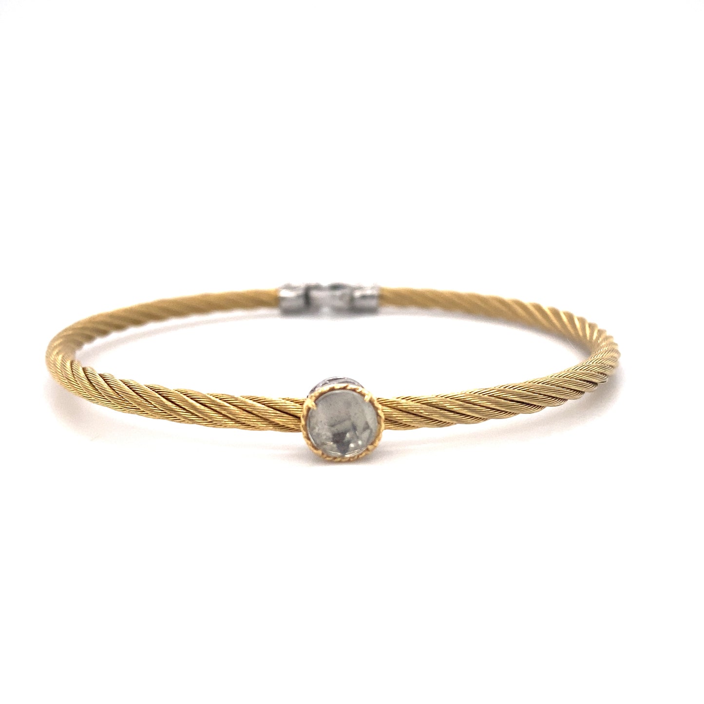 Charriol Bangle Bracelet with Faceted Quartz in Steel and 18K Gold