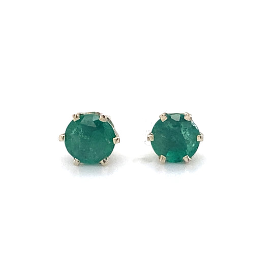 Circa 1960s 1.0 Carat Colombian Emerald Stud Earrings in 14K White Gold
