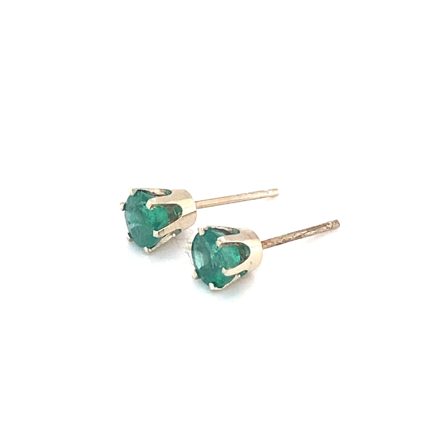 Circa 1960s 1.0 Carat Colombian Emerald Stud Earrings in 14K White Gold