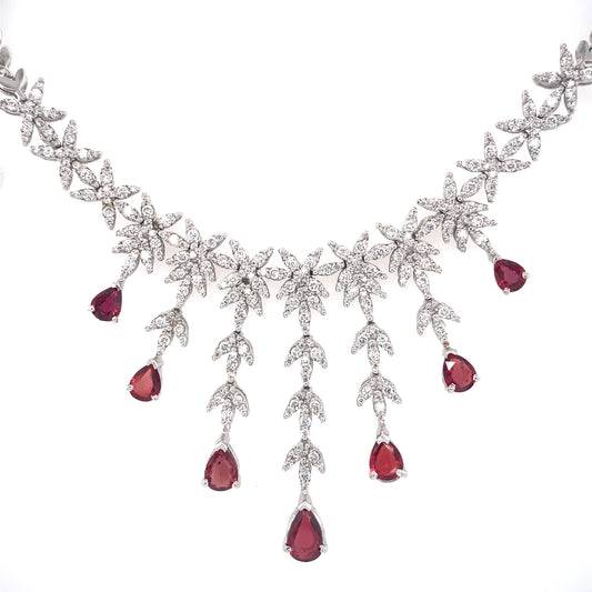 Circa 2000s Rubellite and Diamond Choker Necklace in 18K White Gold