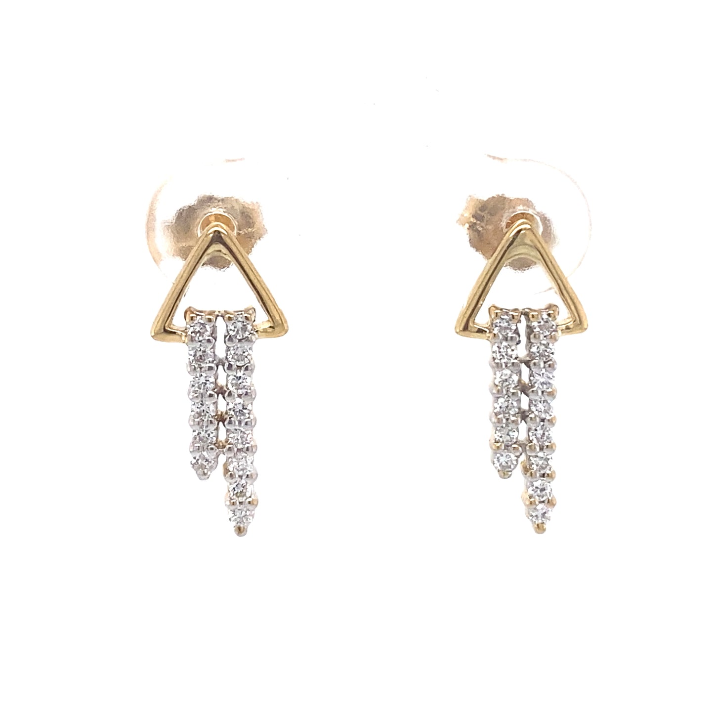 Circa 1950s Modernist Triangle Diamond Earrings in Two Tone 14K Gold