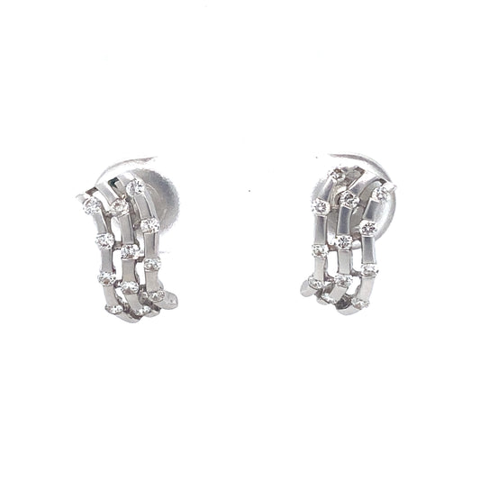 Circa 2000s Diamond Wave Stud Earrings in 18K White Gold