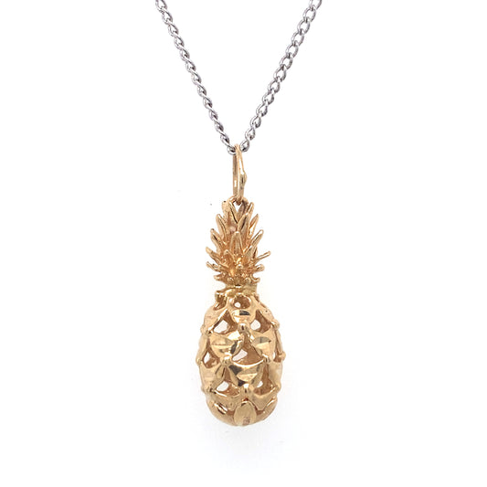 Circa 1980s Italian Pineapple Pendant or Charm in 14K Gold