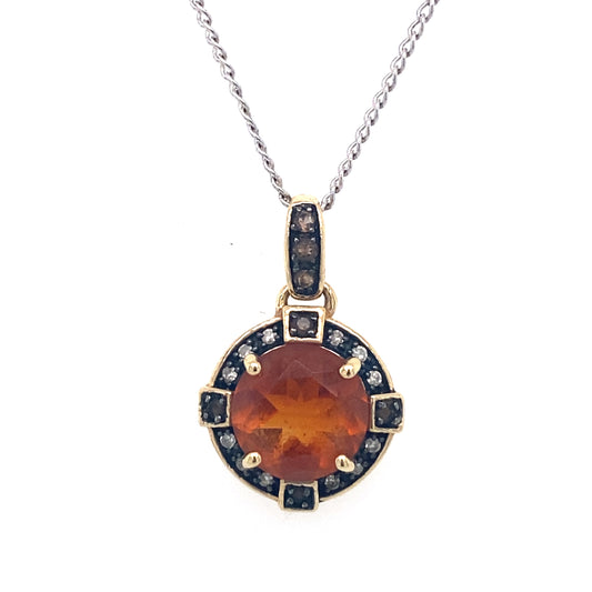 Circa 2000s Citrine and Diamond Pendant in 10K Gold