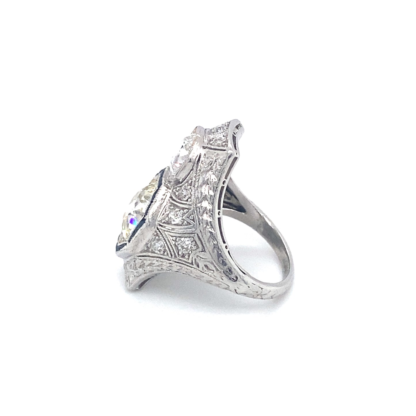 Circa 1920s Art Deco 2.50ct Diamond and Sapphire Cocktail Ring in Platinum