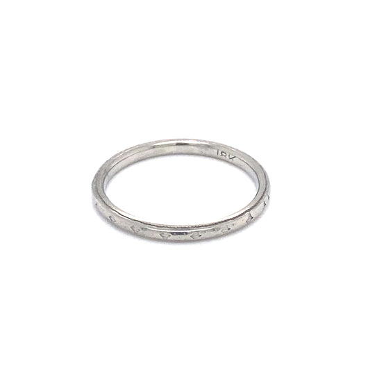 Circa 1920s Triangular Etched Wedding Band in 18K White Gold