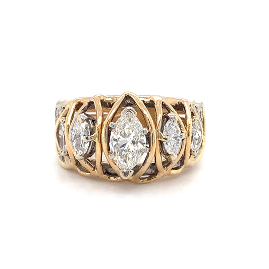 Circa 1970s 1.60ct Marquise Diamond Retro Ring in 14K Gold
