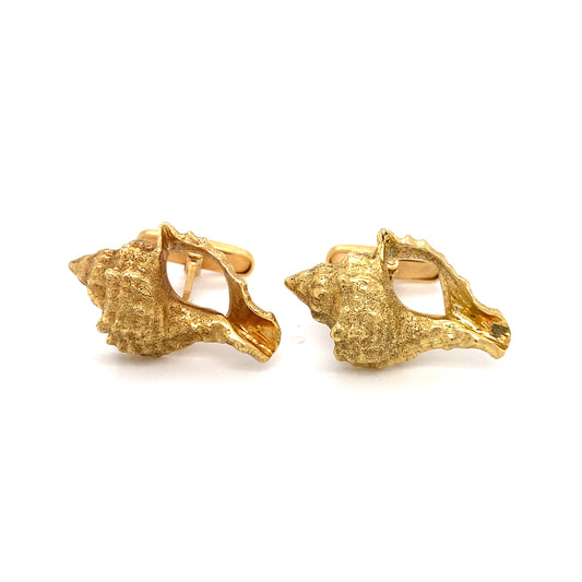 Circa 1950s French Conch Shell Cufflinks in 18K Gold