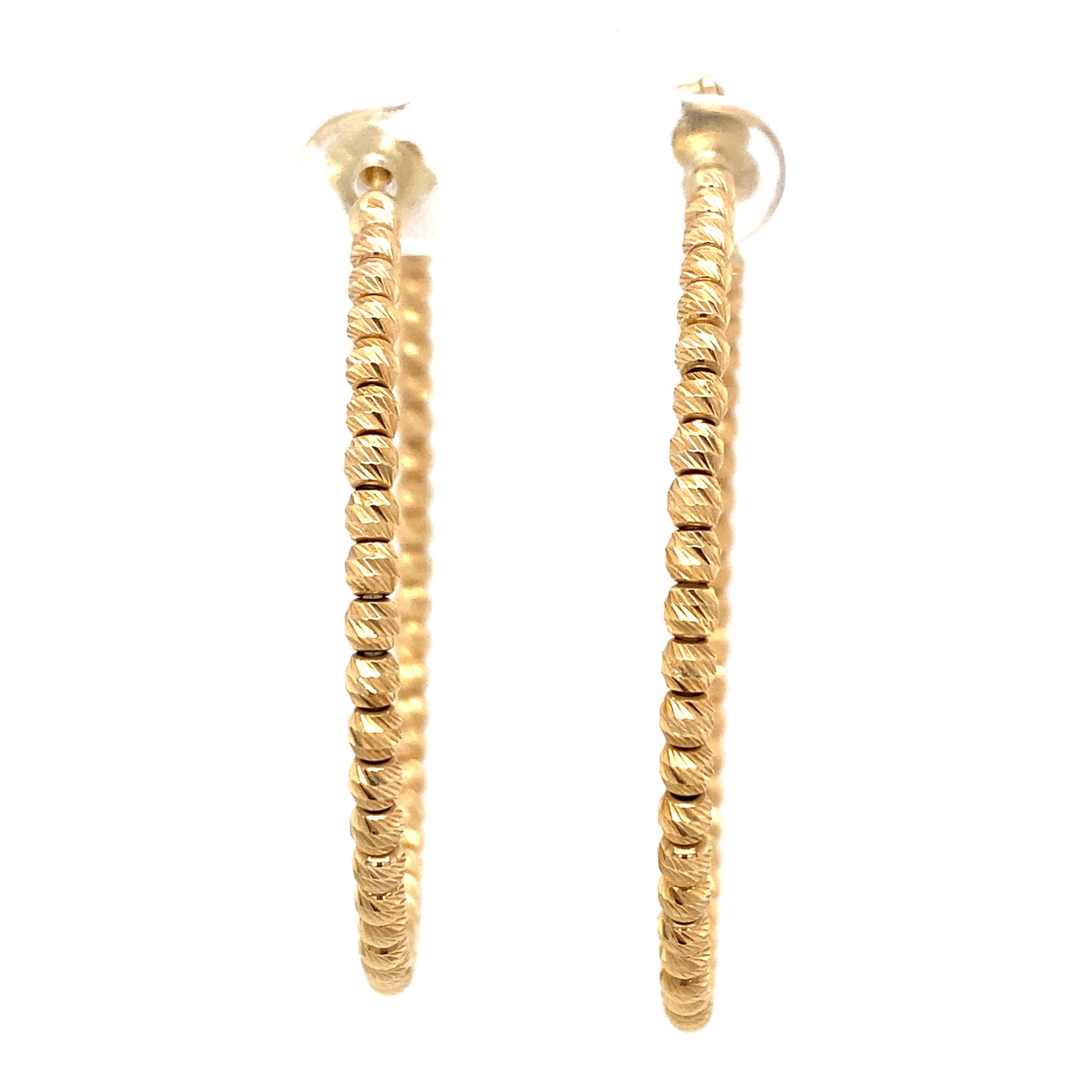 Circa 1970s Diamond Cut Bead Hoop Earrings in 14K Gold