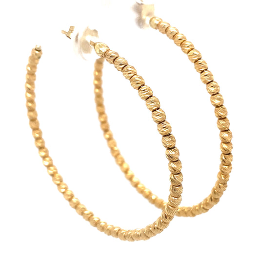 Circa 1970s Diamond Cut Bead Hoop Earrings in 14K Gold