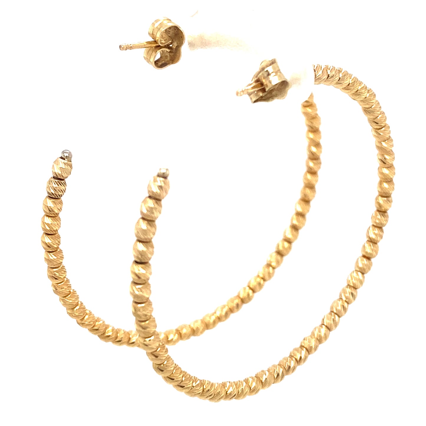 Circa 1970s Diamond Cut Bead Hoop Earrings in 14K Gold