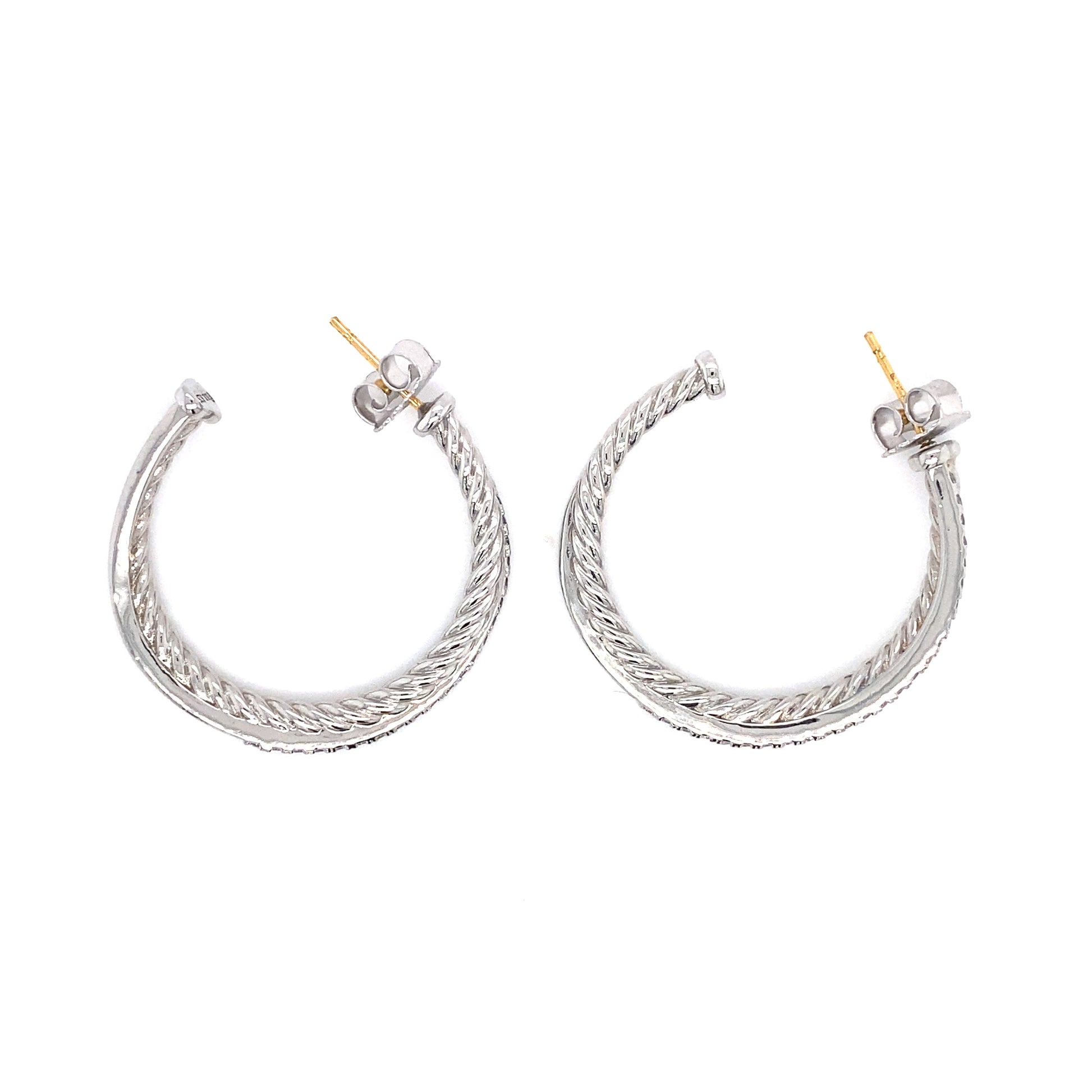 David Yurman Crossover Hoop Earrings with Diamonds in Sterling