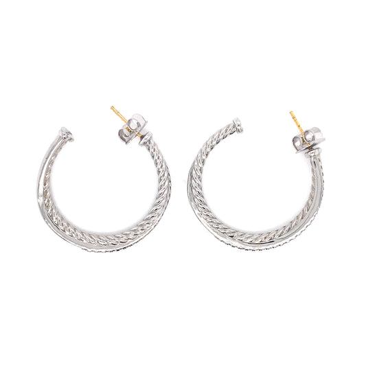 David Yurman Crossover Hoop Earrings with Diamonds in Sterling Silver