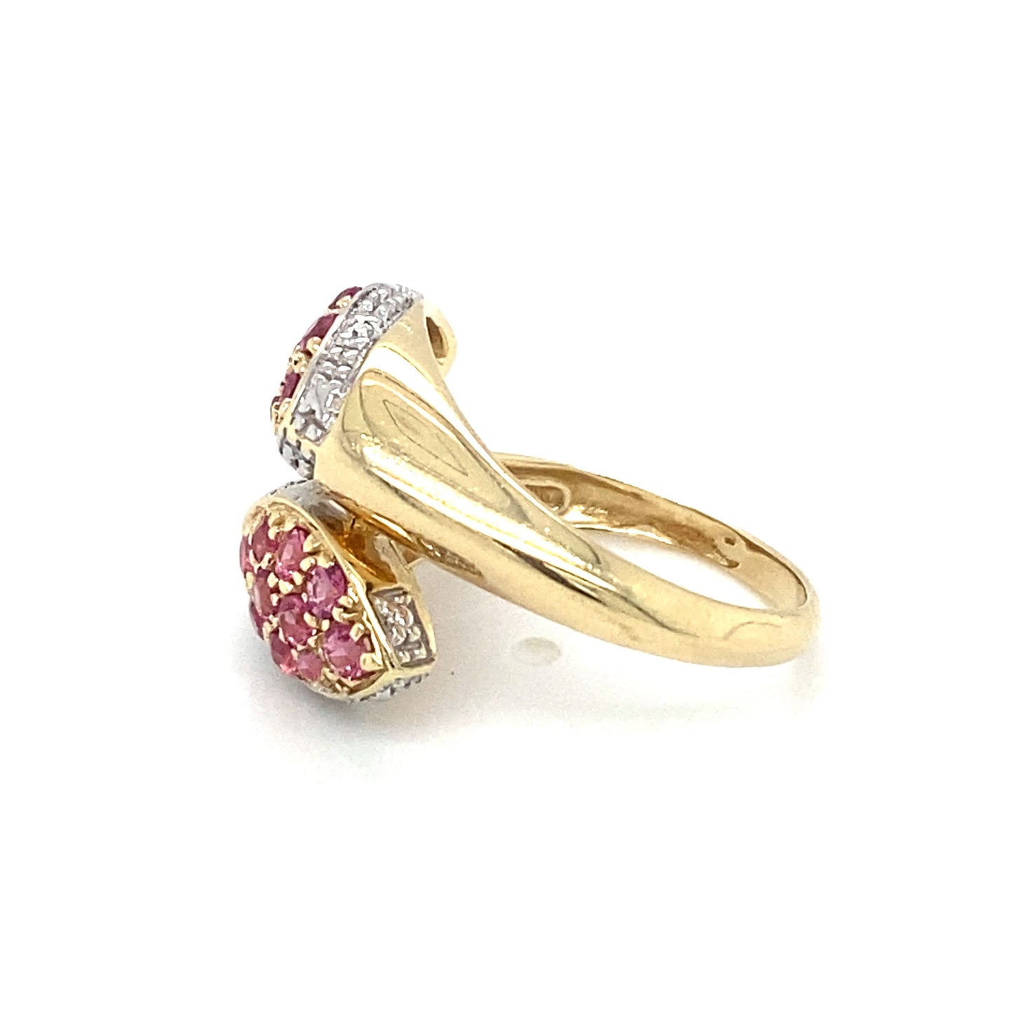 Circa 2000s Pink Sapphire and Diamond Bypass Ring in 14K Gold