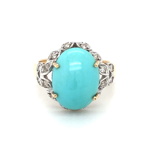 Circa 2000s Persian Turquoise and Diamond Ring in 14K White Gold