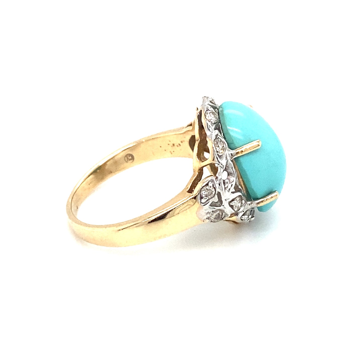 Circa 2000s Persian Turquoise and Diamond Ring in 14K White Gold