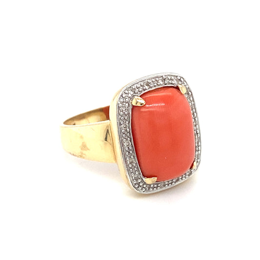 Circa 2000s Le Vian Coral and Diamond Ring in 14K Gold