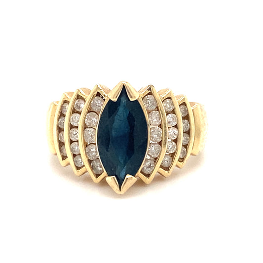 Circa 2000s Sapphire and Diamond Waterfall Ring in 14K Gold