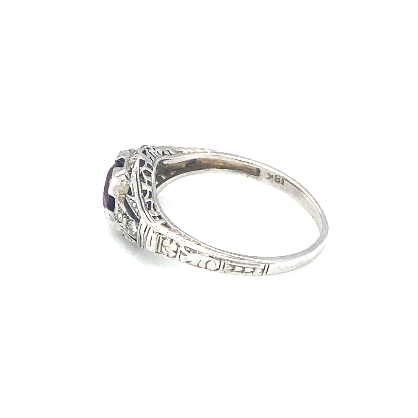 Circa 1920s Art Deco Amethyst and Diamond Ring in 18K White Gold