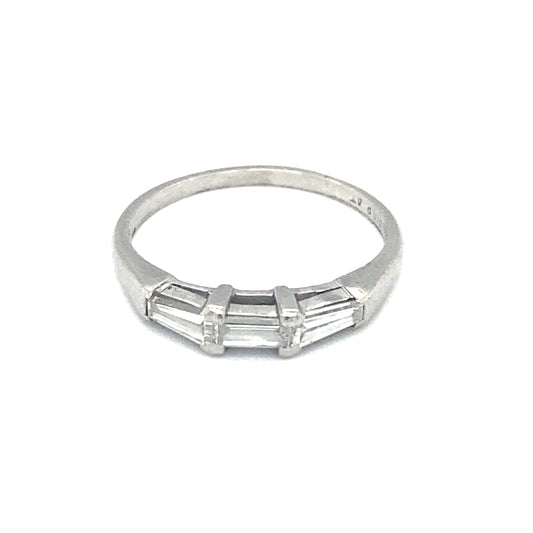 Circa 1950s Three Stone Baguette Diamond Wedding Band in Platinum