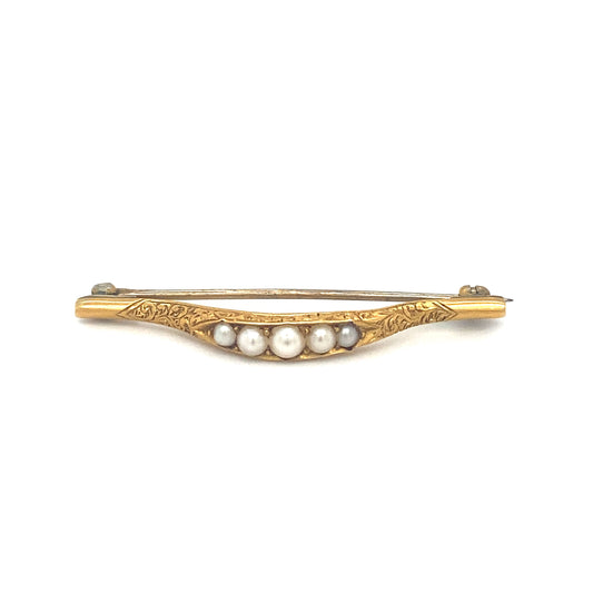 Circa 1875 Victorian Lingerie Pin with Seed Pearls in 18K Gold