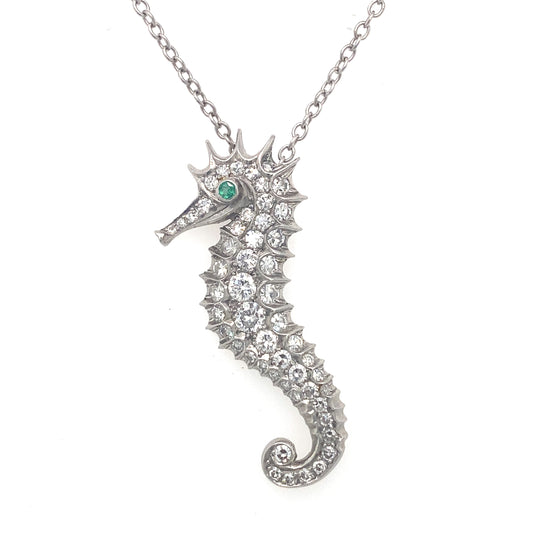 Circa 1930s Art Deco J.E. Caldwell Diamond Seahorse Pendant in Platinum