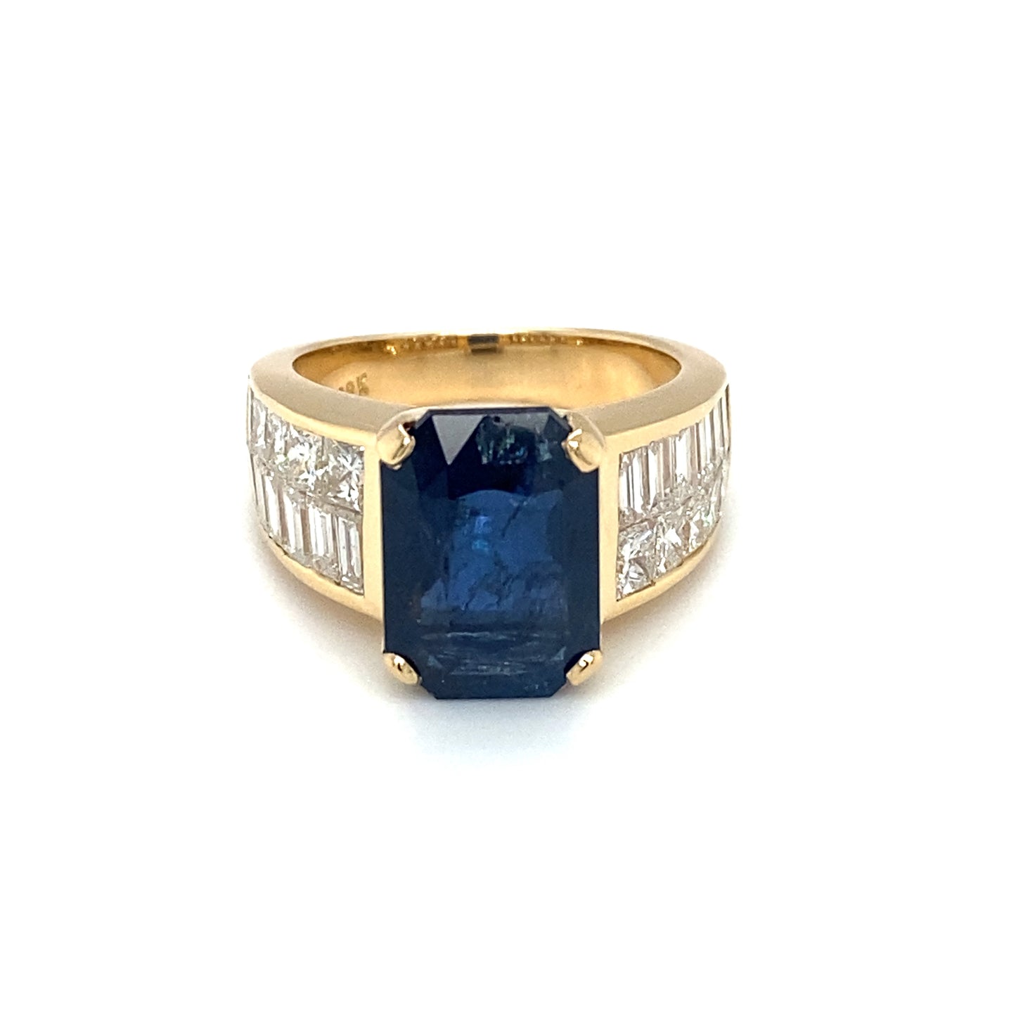 GIA 6.35ct Emerald Cut Sapphire and Diamond Cocktail Ring in 18K Gold