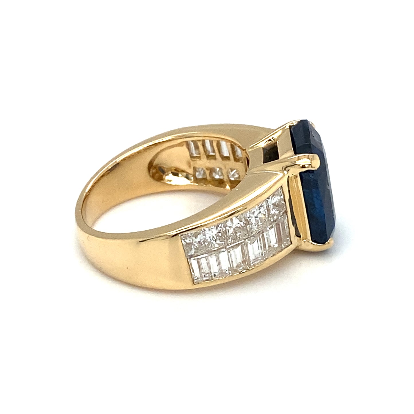 GIA 6.35ct Emerald Cut Sapphire and Diamond Cocktail Ring in 18K Gold