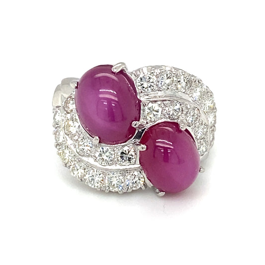 Circa 1940s Toi et Moi Star Ruby and Diamond Ring in Platinum