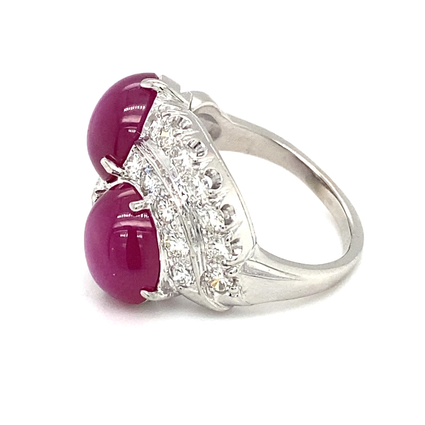 Circa 1940s Toi et Moi Star Ruby and Diamond Ring in Platinum