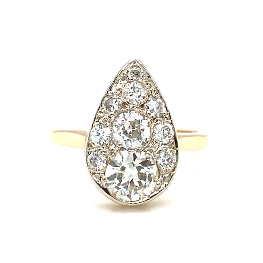 Circa 1920s Art Deco Pear Shape 1.30CTW Diamond Cluster Ring in 14K Gold