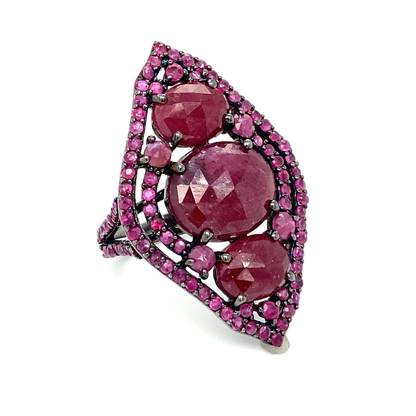 Circa 2000s 5.0 CTW Ruby Cocktail Ring in Black Rhodium Sterling Silver