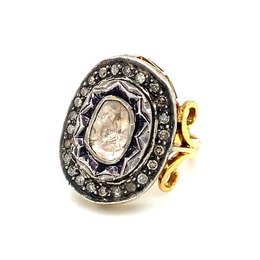 Mughal Reproduction Indian Rose Cut Diamond Cocktail Ring in 18K Gold