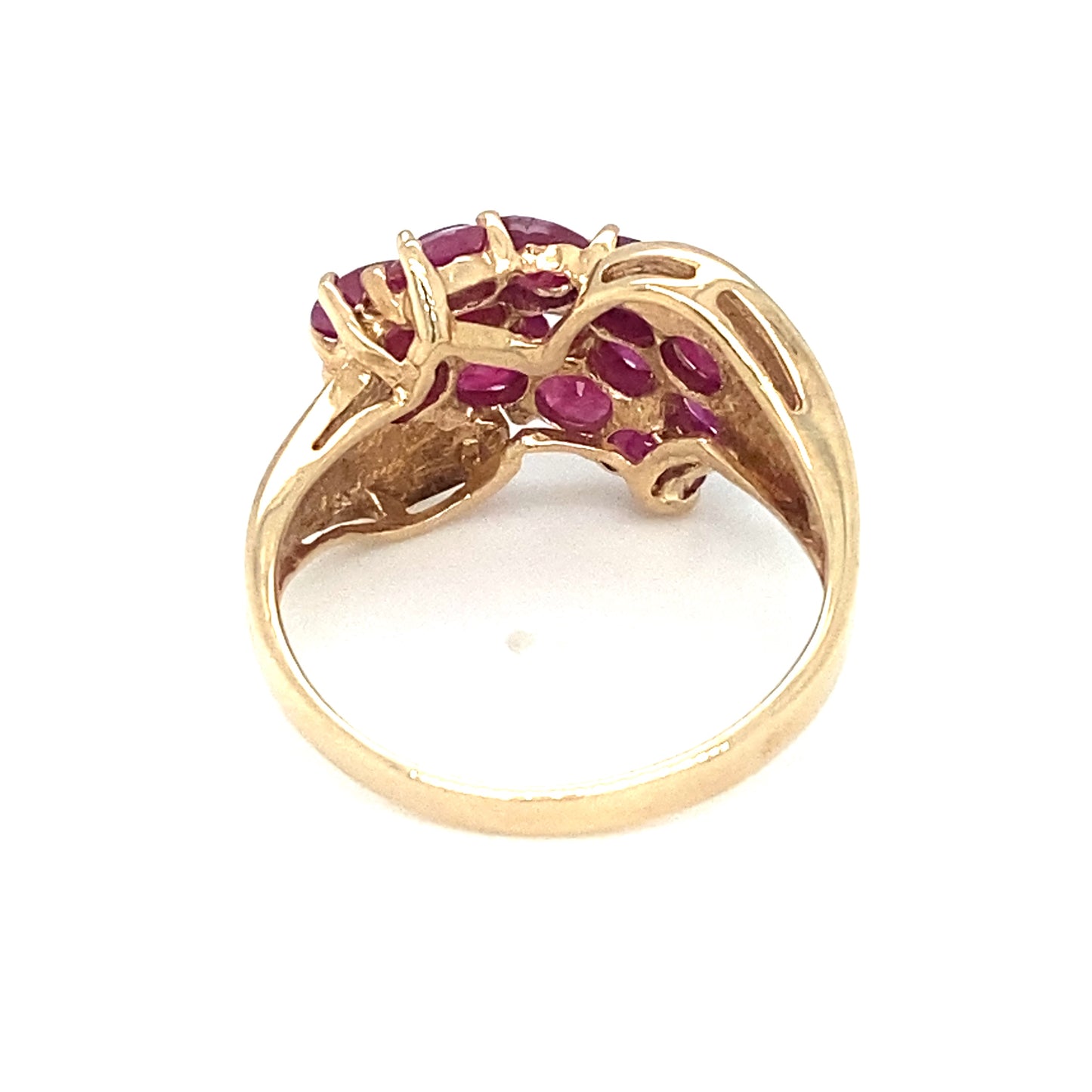 Circa 1960s Three Row Ruby Cocktail Ring in 10K Gold
