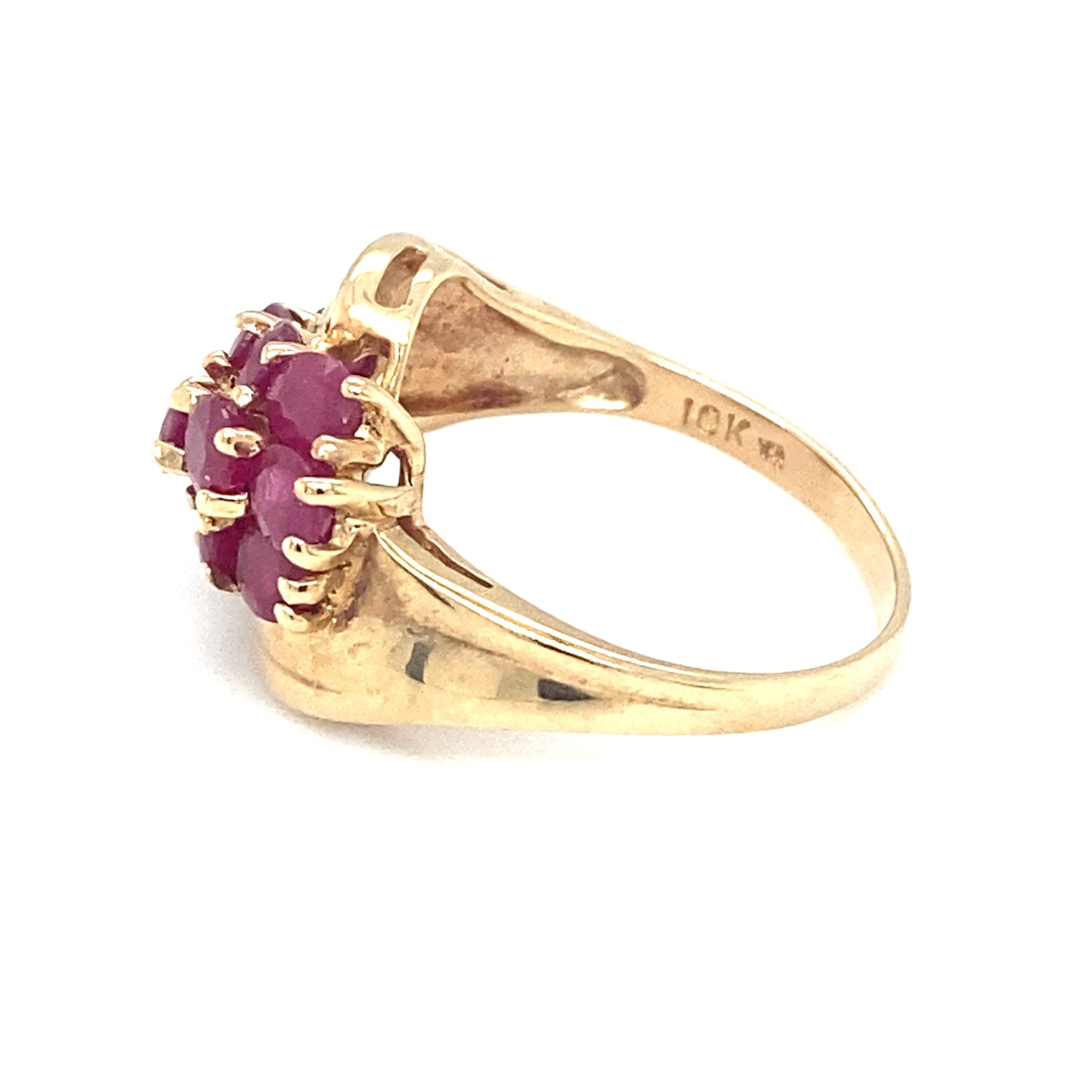 Circa 1960s Three Row Ruby Cocktail Ring in 10K Gold