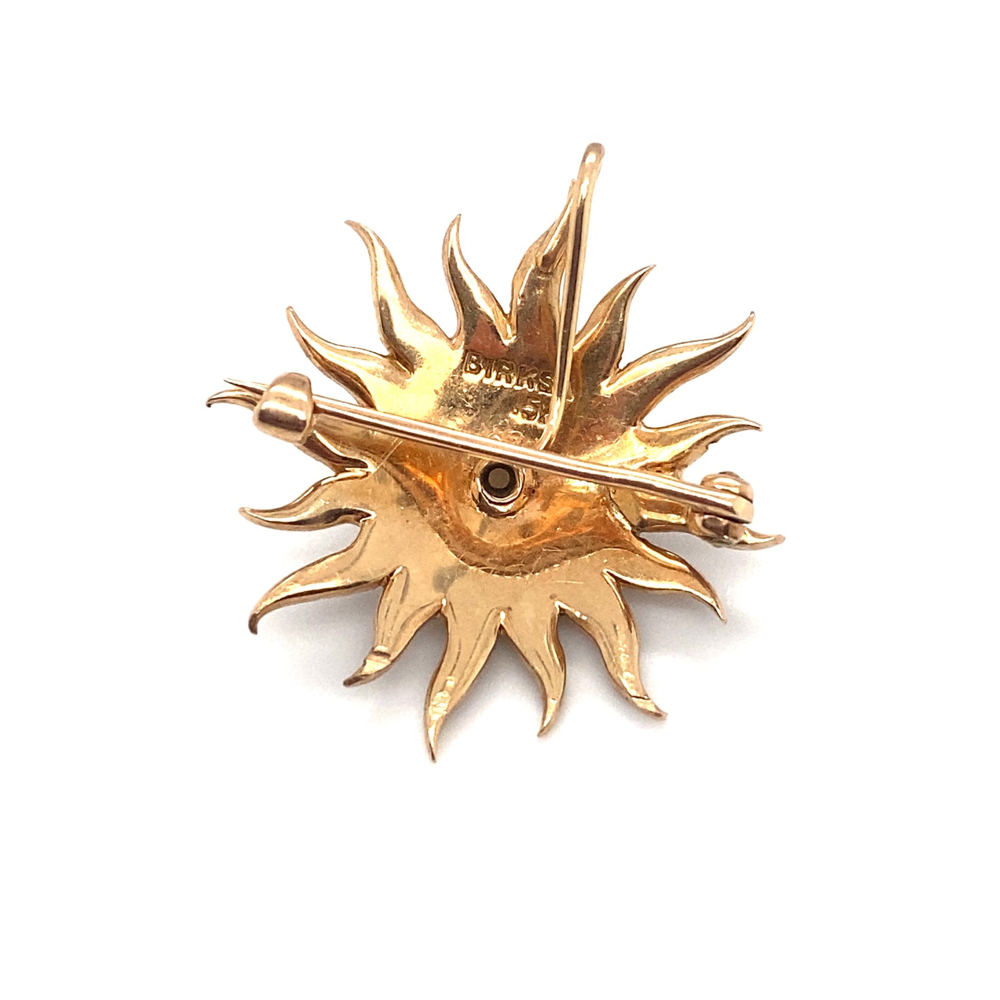 Circa 1890s Birks London Canada Sunburst Seed Pearl Brooch in 15K Gold