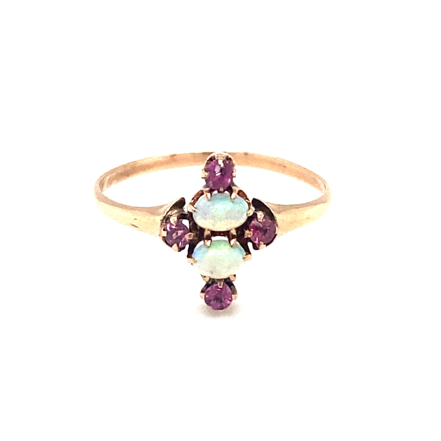 Circa 1890s Pink Sapphire and Ethiopian Opal Ring in 9K Gold