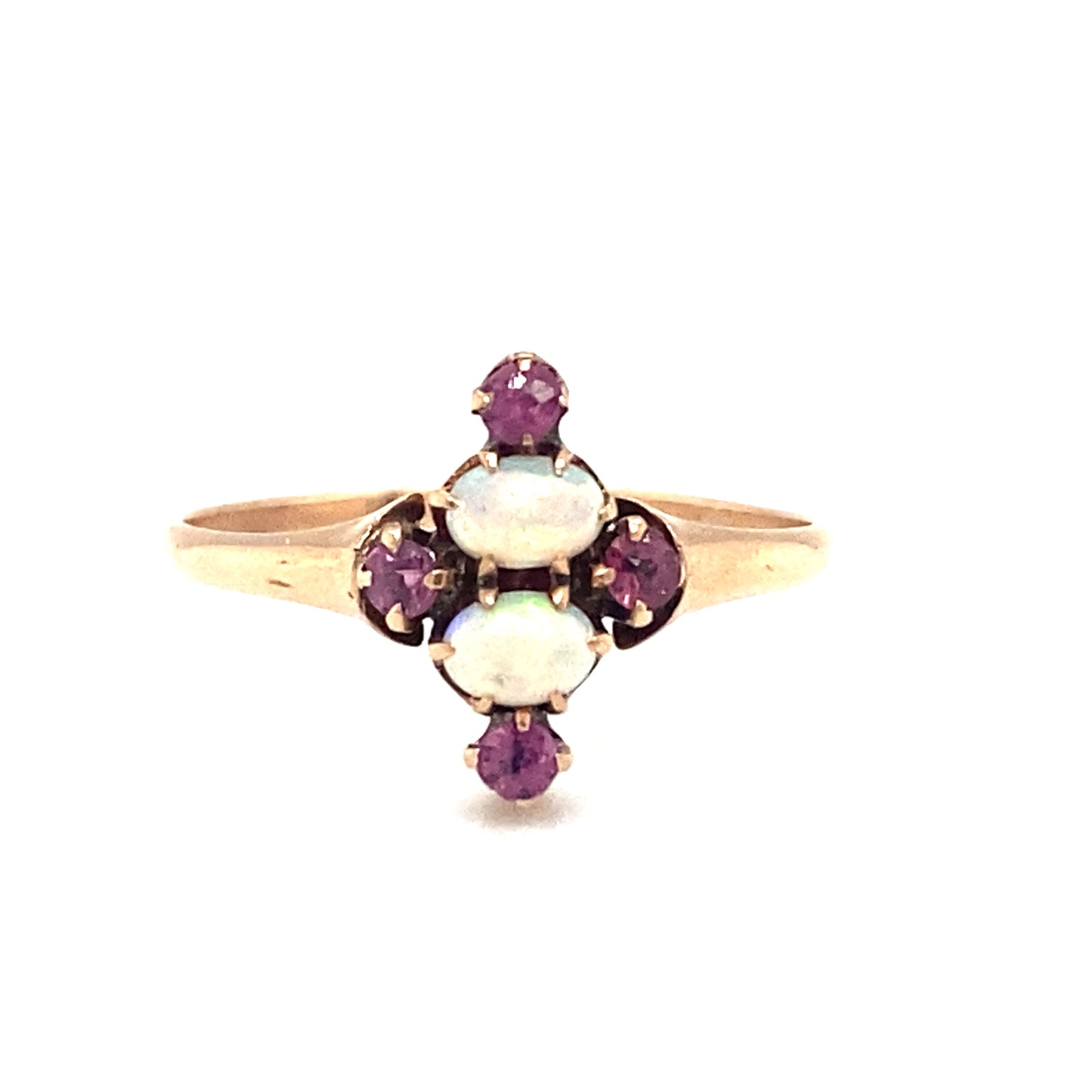 Circa 1890s Pink Sapphire and Ethiopian Opal Ring in 9K Gold