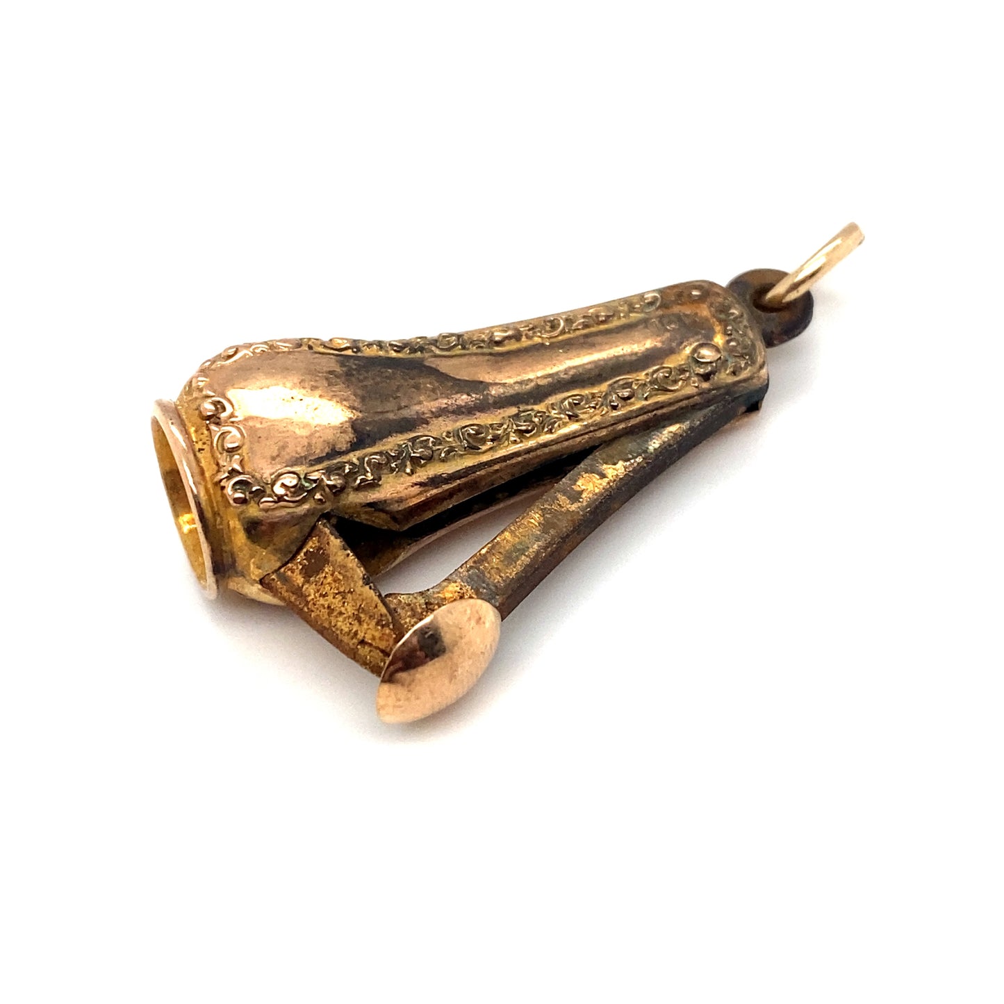 Circa 1890s Monogrammed HR Cigar Cutter Charm in 10K Gold