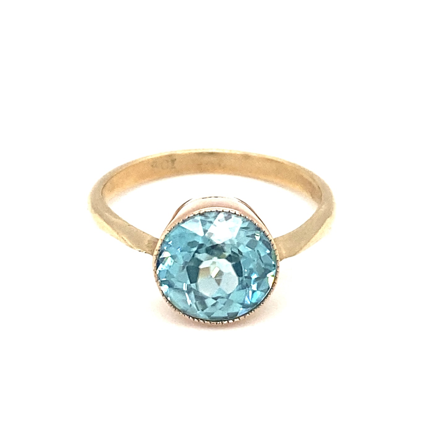 Circa 1890s Victorian 2.0ct Blue Zircon Solitaire Ring in 9K Gold