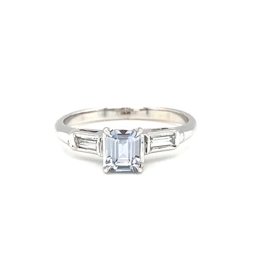 Circa 1920s No Heat Sapphire and Diamond Ring in 14k White Gold