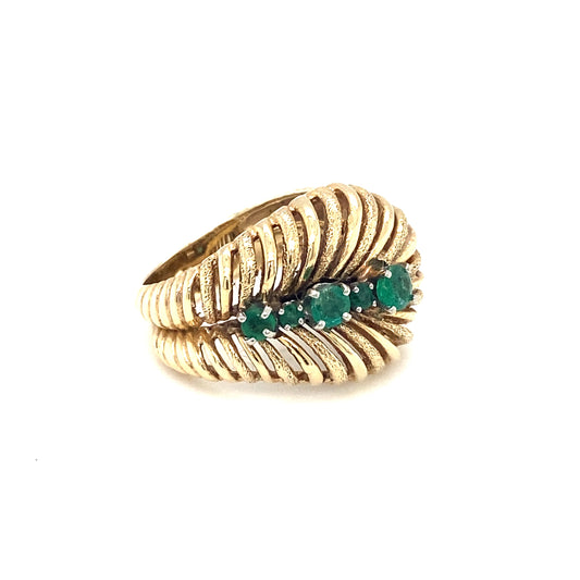 Circa 1960s Mid Century Colombian Emerald Cocktail Ring in 14K Gold
