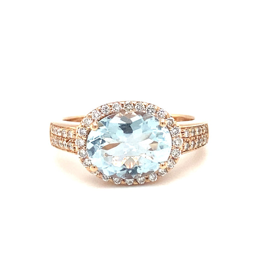 LE VIAN East-West Set Aquamarine and Diamond Ring in 14K Rose Gold