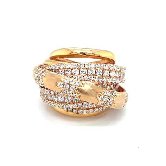 Italian Multi Row 3.33ctw Diamond Cocktail Ring in 18K Rose Gold