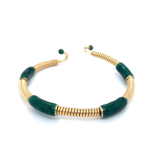 Circa 1980s GUCCI Green Enamel Coil Bracelet in 18K Gold