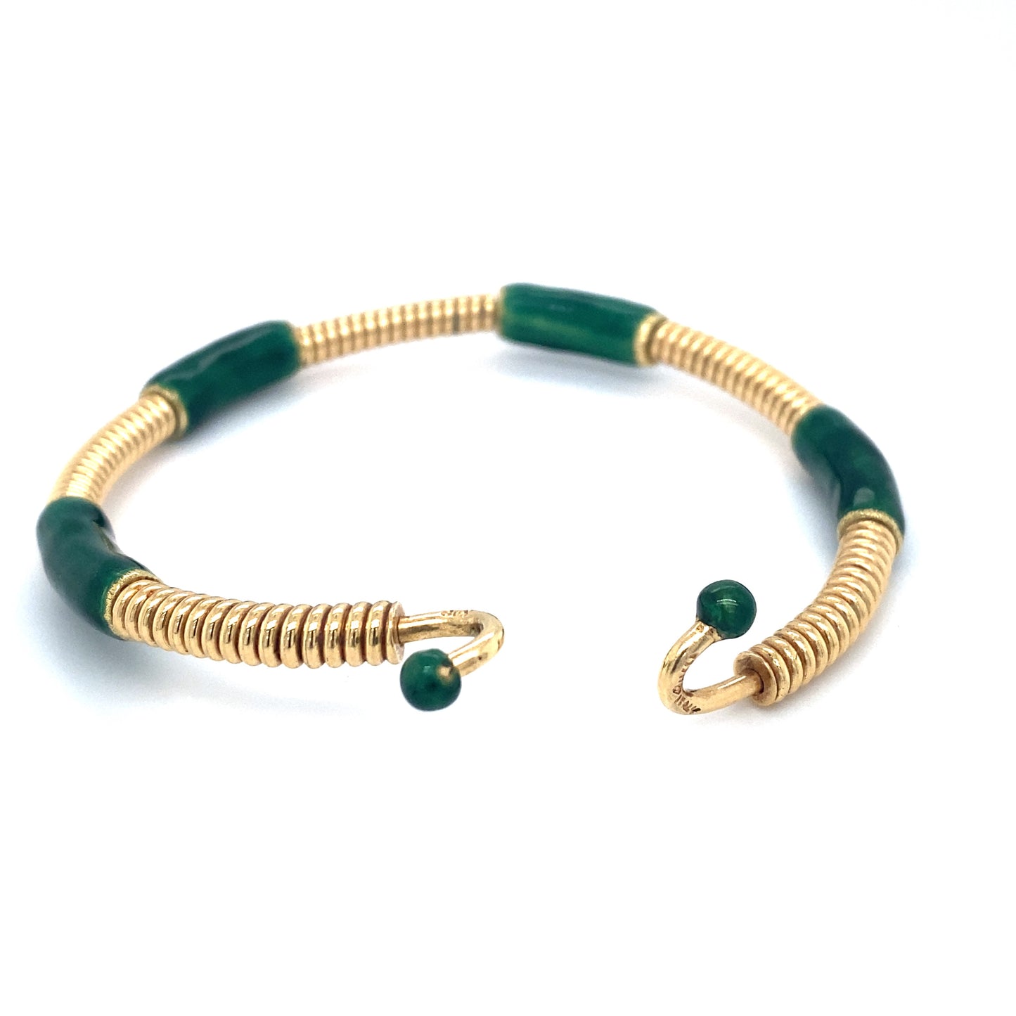 Circa 1980s GUCCI Green Enamel Coil Bracelet in 18K Gold