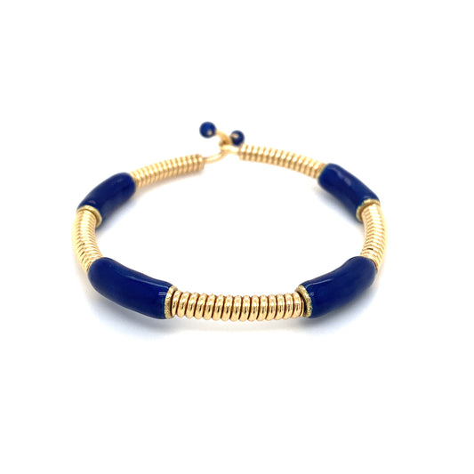 Circa 1980s GUCCI Blue Enamel Twist Bracelet in 18K Gold